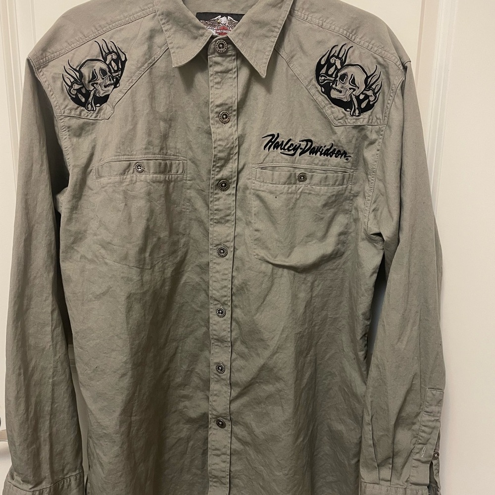 Harley-Davidson Olive Green Embroidered Shirt